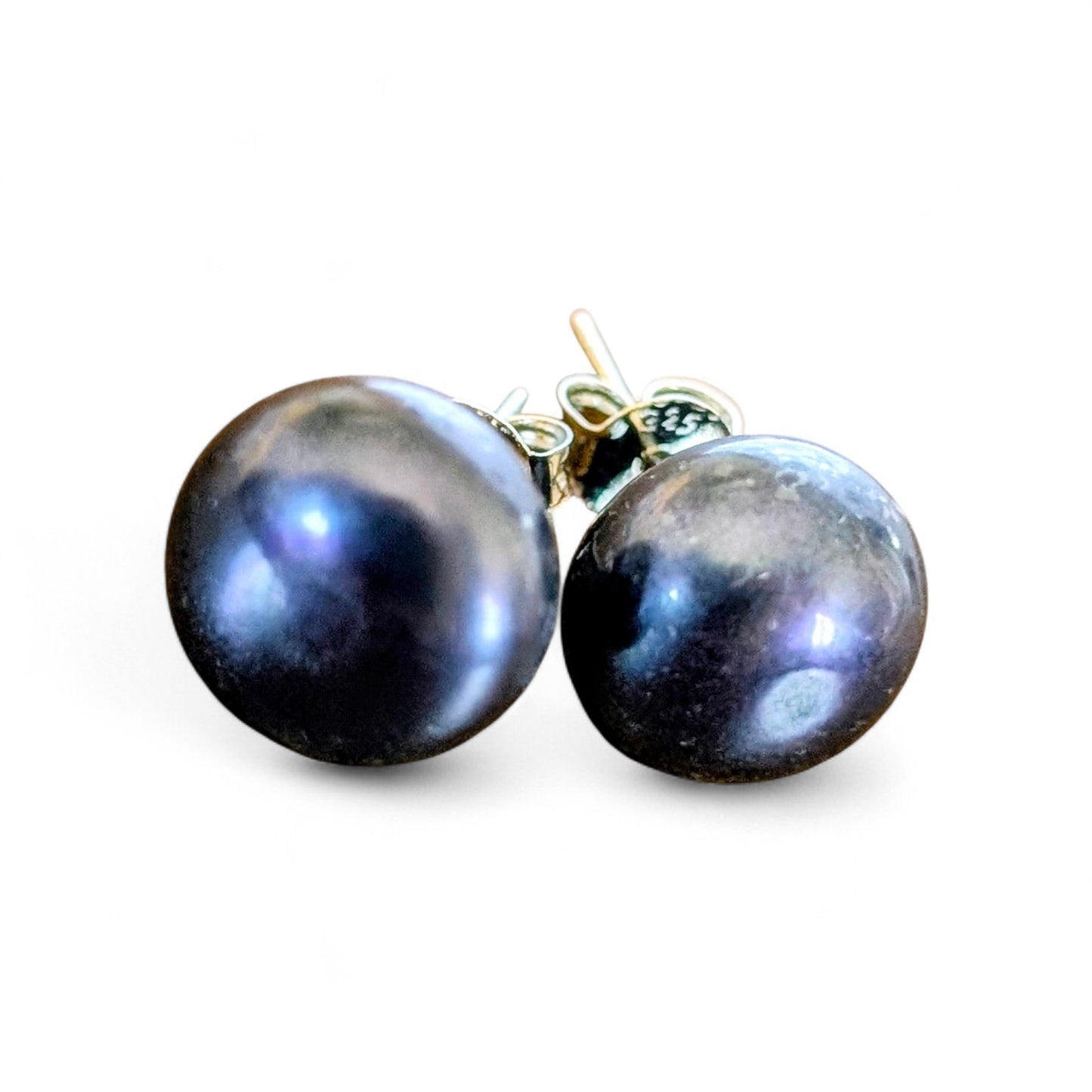 Deep dark purple Edison button pearl studs