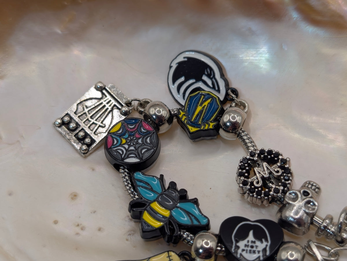 Wednesday Adams plated charm bracelet and charms