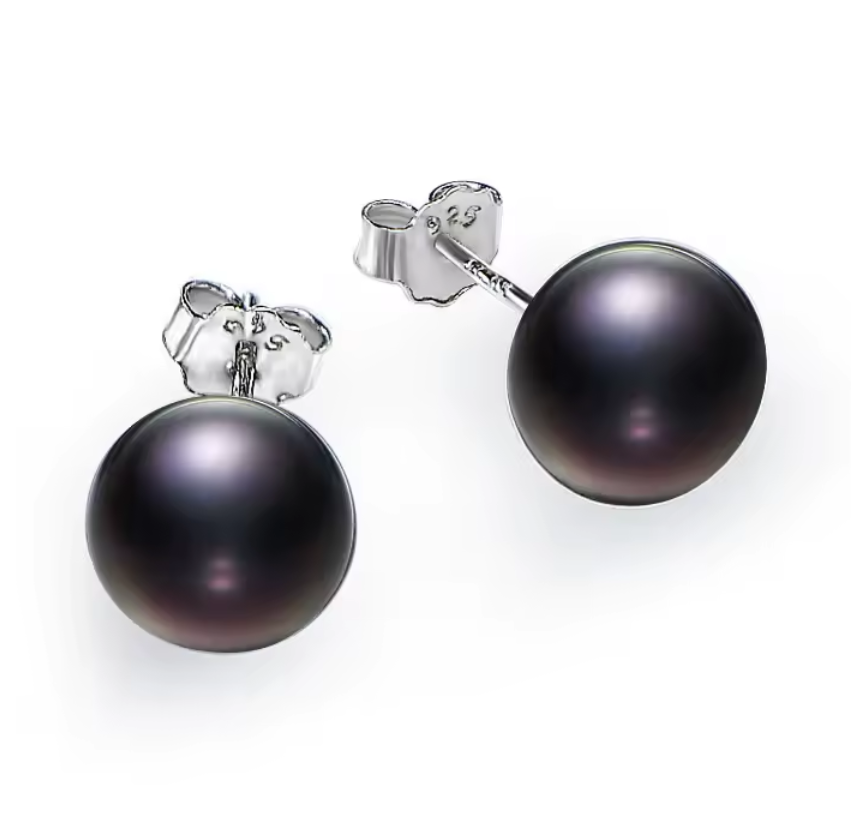 Black/ dark blue pearl stud earrings
