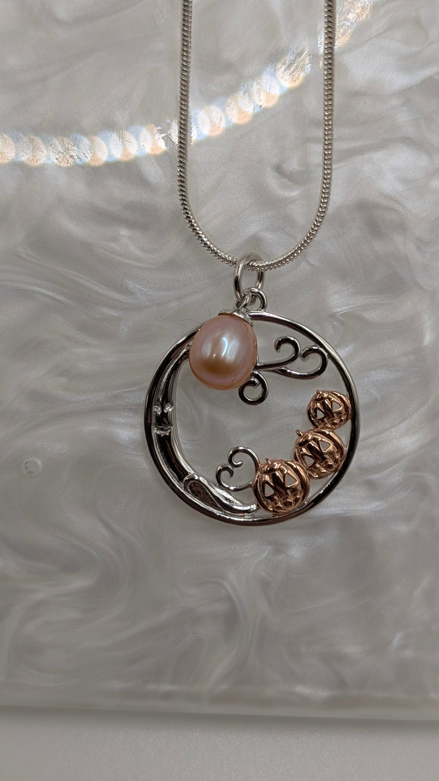 Pumpkin patch pendant with peachy rice pearl drop
