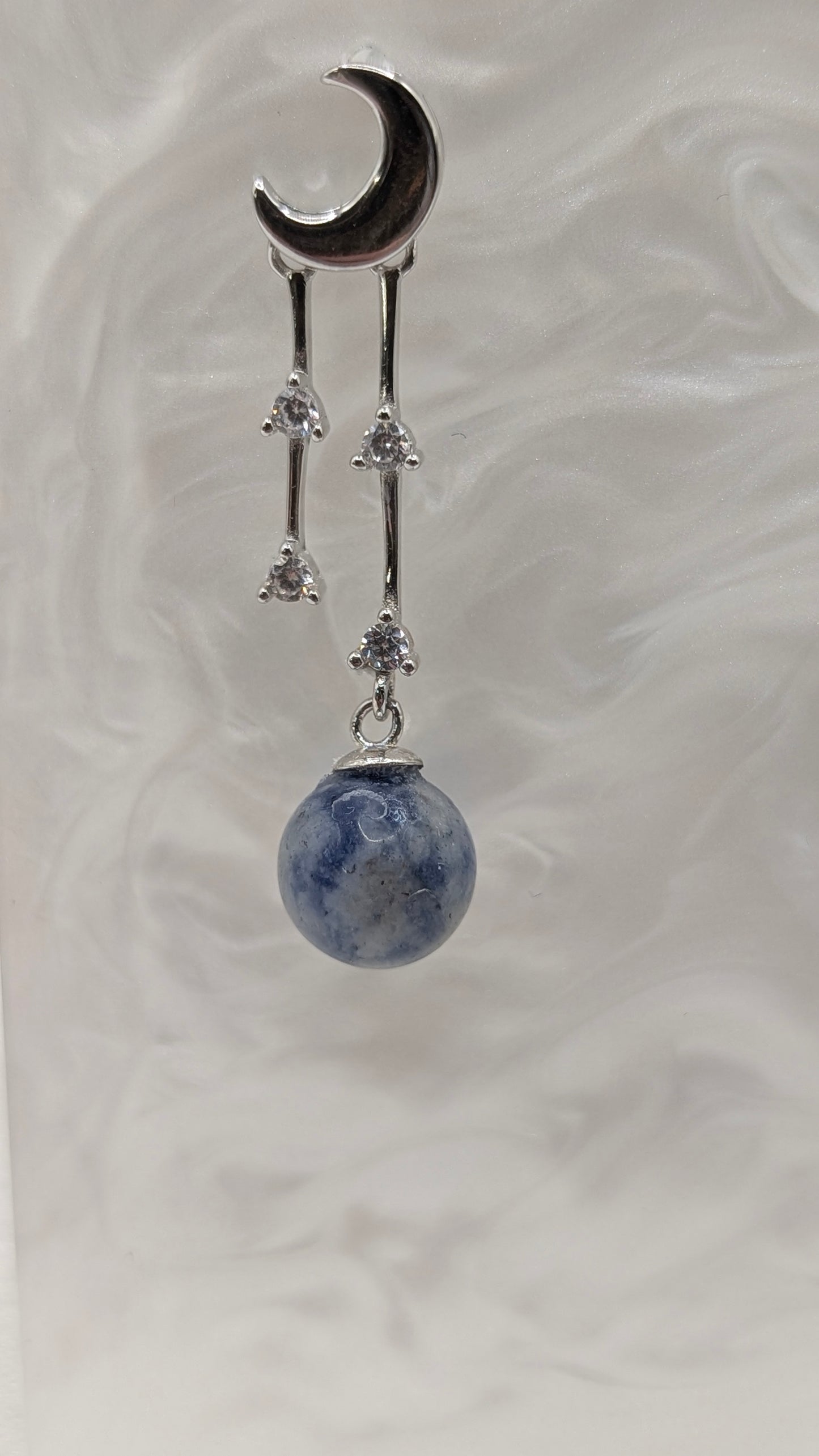 Earth, moon and star earrings with sodalite gem balls