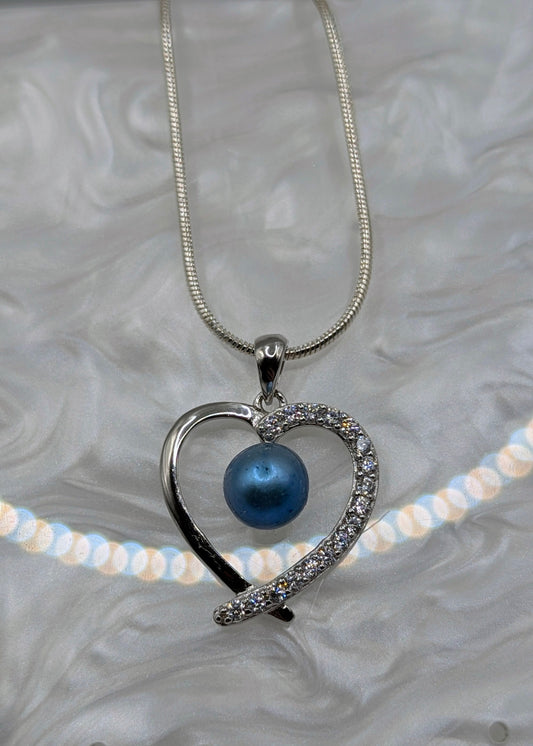 Blue pearl heart pendant