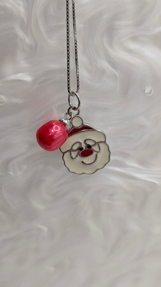 Red/deep pink pearl santa pendant necklace