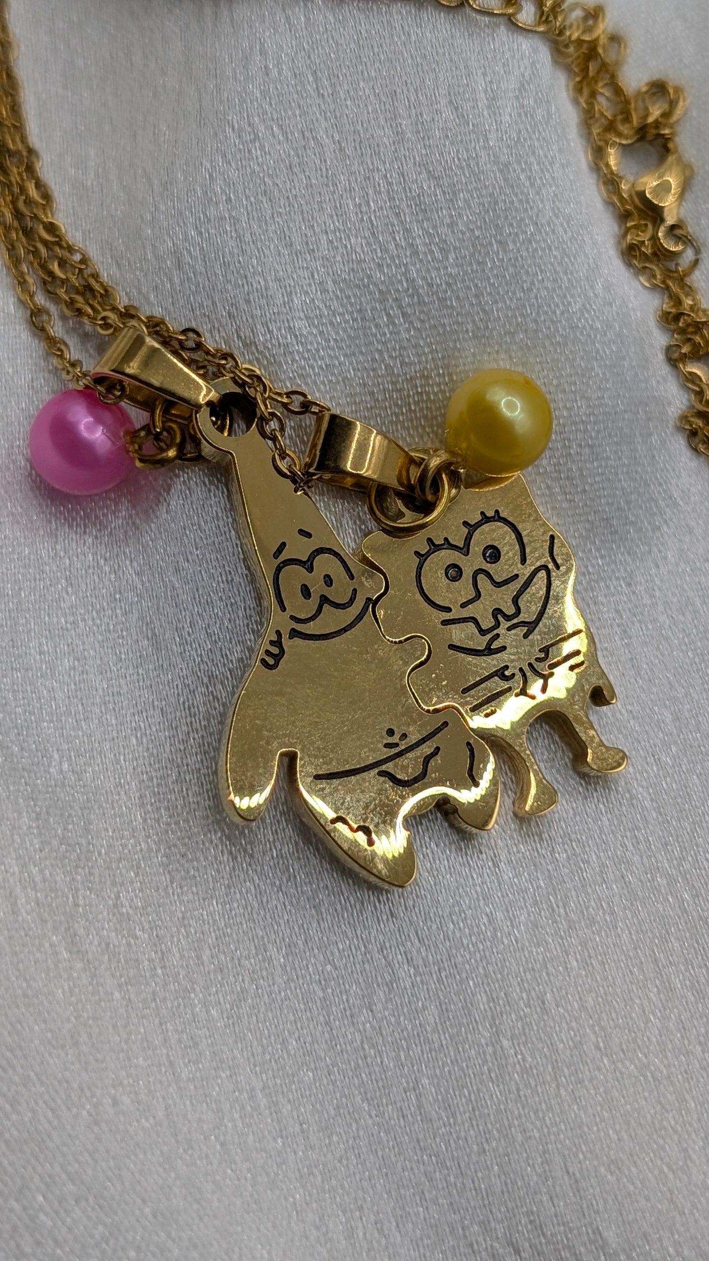 Spongebob and Patrick friendship necklace pair with genuine pearls