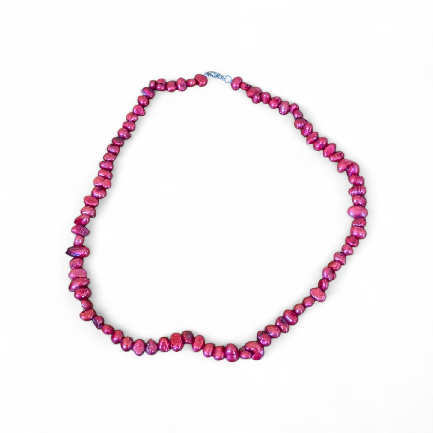 Magenta freshwater pearl row necklace 20"