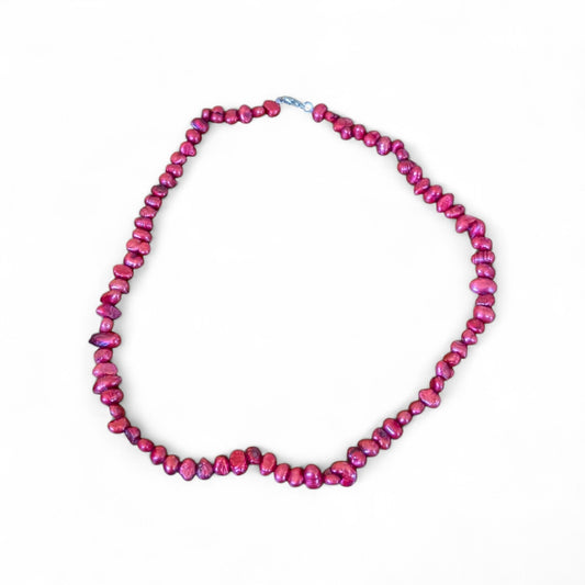 Magenta freshwater pearl row necklace 20"