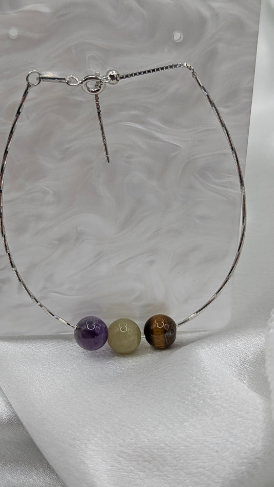 Threader Bracelet silver or gold with tigers eye, amethyst and morganite gem balls
