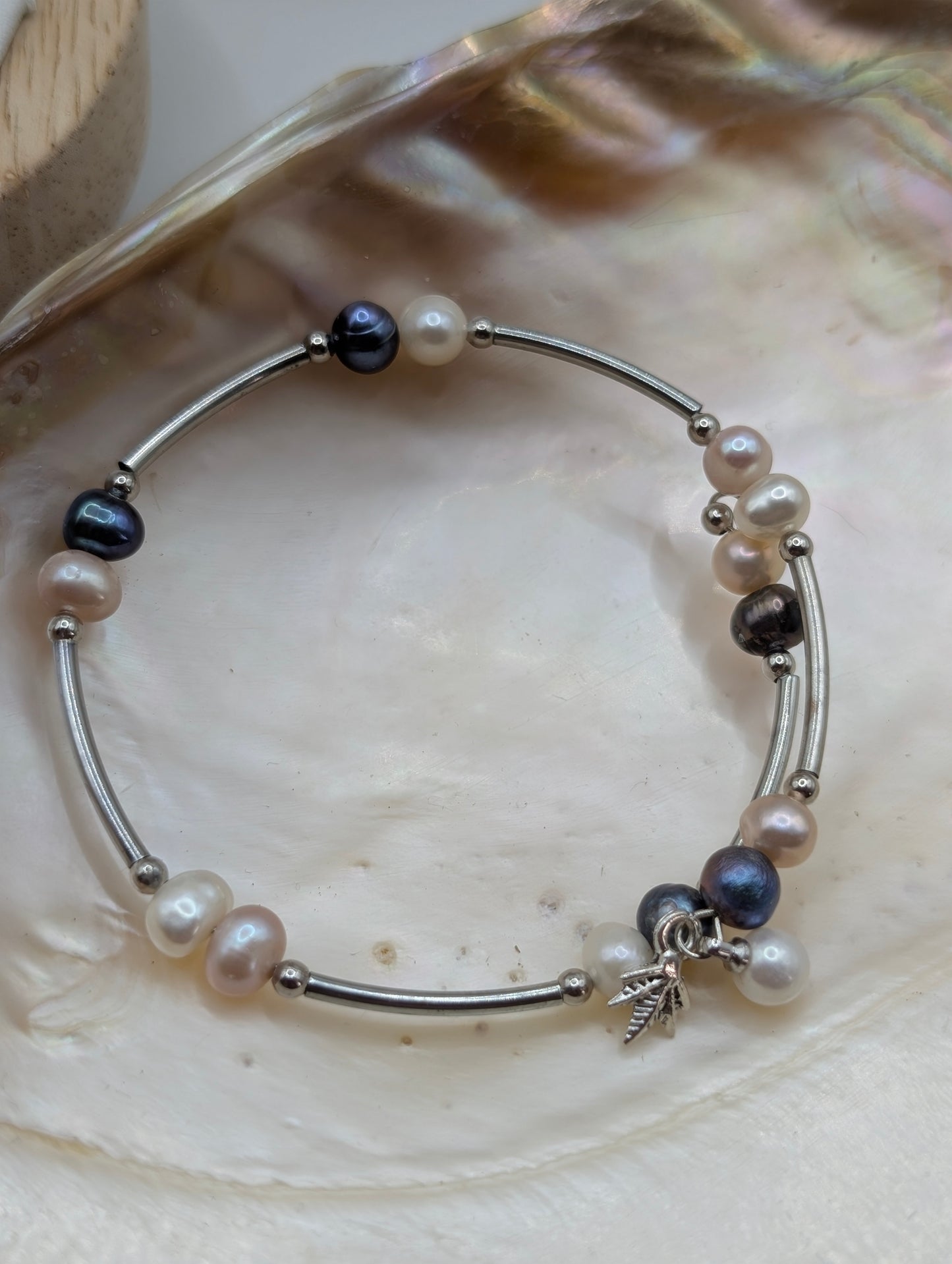 peacock and classic pearl adjustable size bracelet