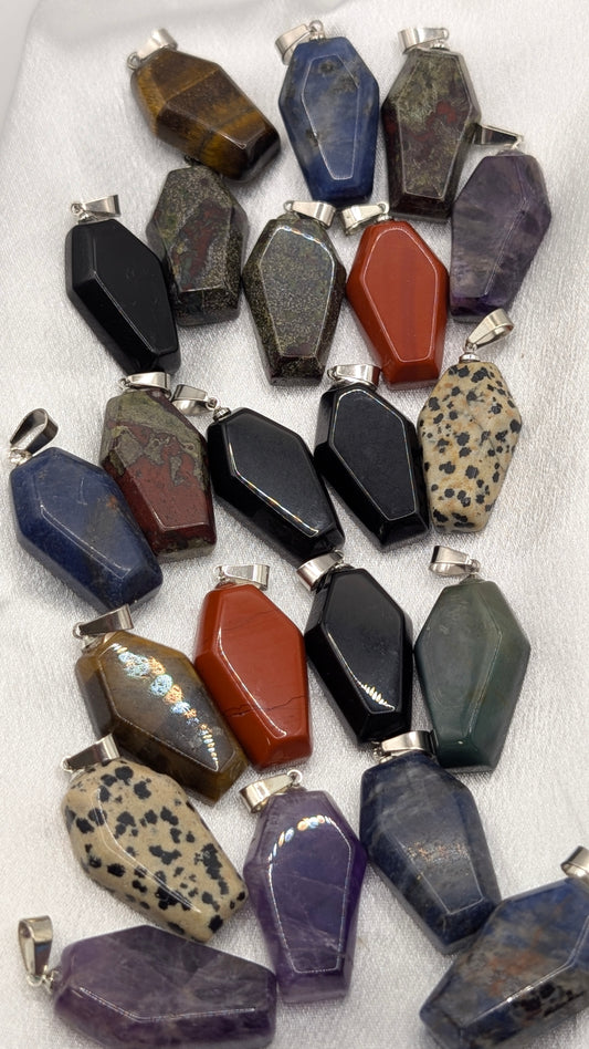 Gem stone pendant coffin shape