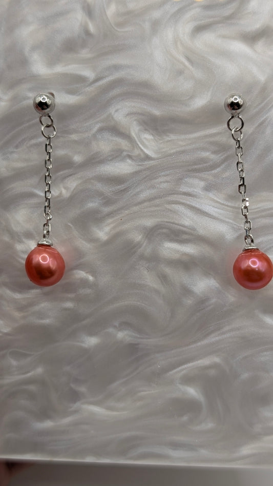 Coral chain dangle earrings