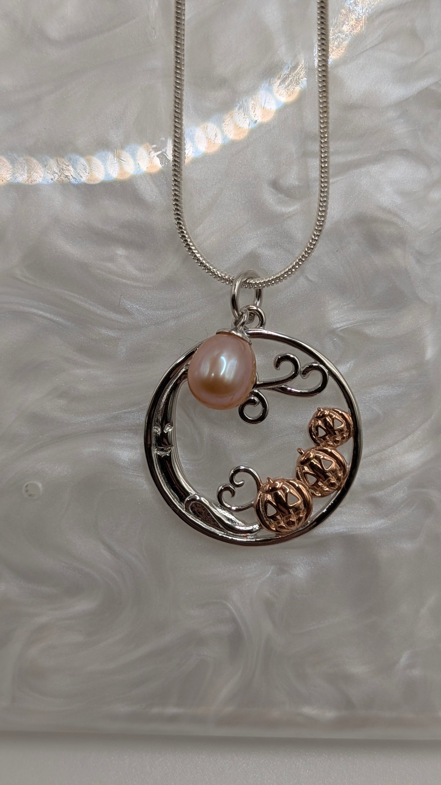 Pumpkin patch pendant with peachy rice pearl drop