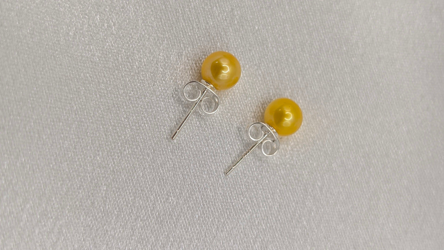 Yellow pearl stud earrings