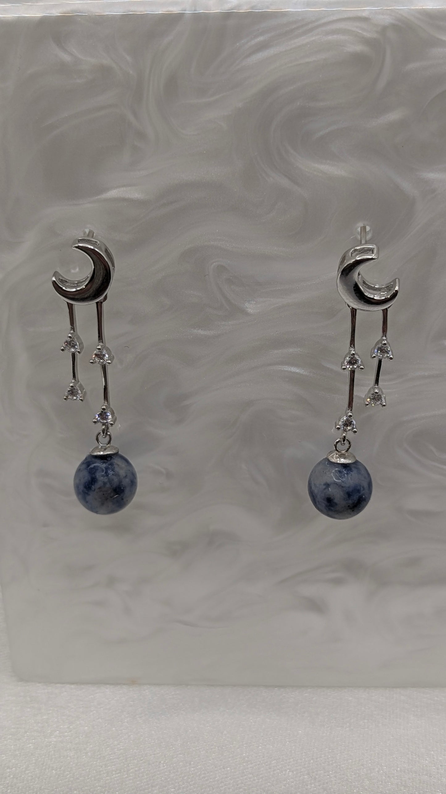 Earth, moon and star earrings with sodalite gem balls