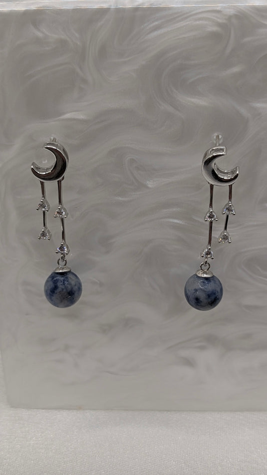 Earth, moon and star earrings with sodalite gem balls