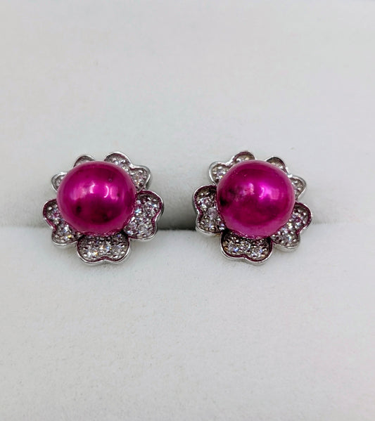 Magenta pearl Ditsy Flower earrings