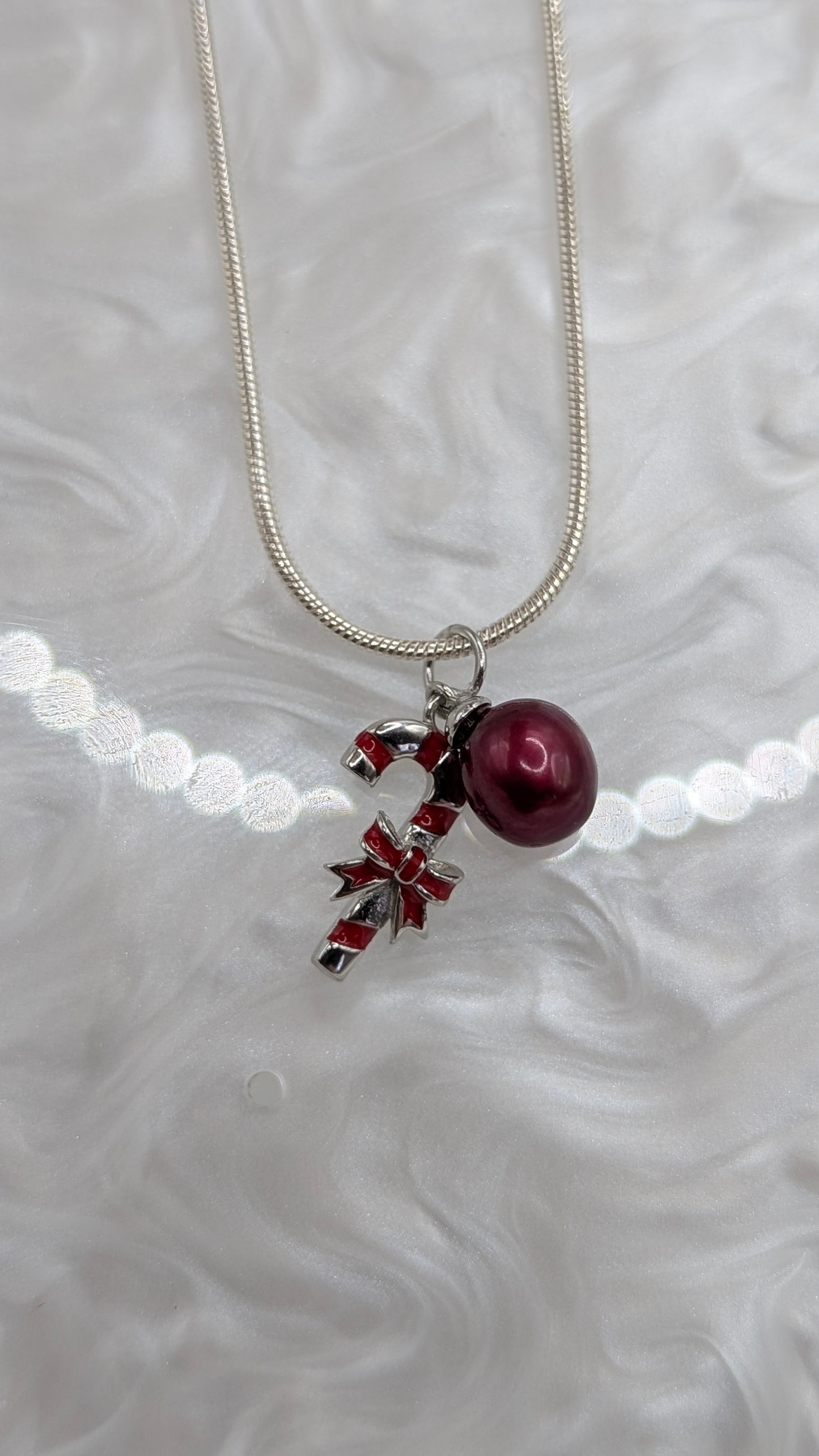 Black cherry pearl Christmas stocking pendant necklace