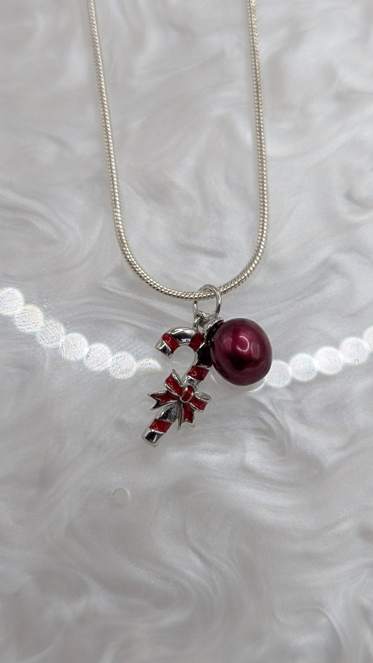 Black cherry pearl Christmas stocking pendant necklace