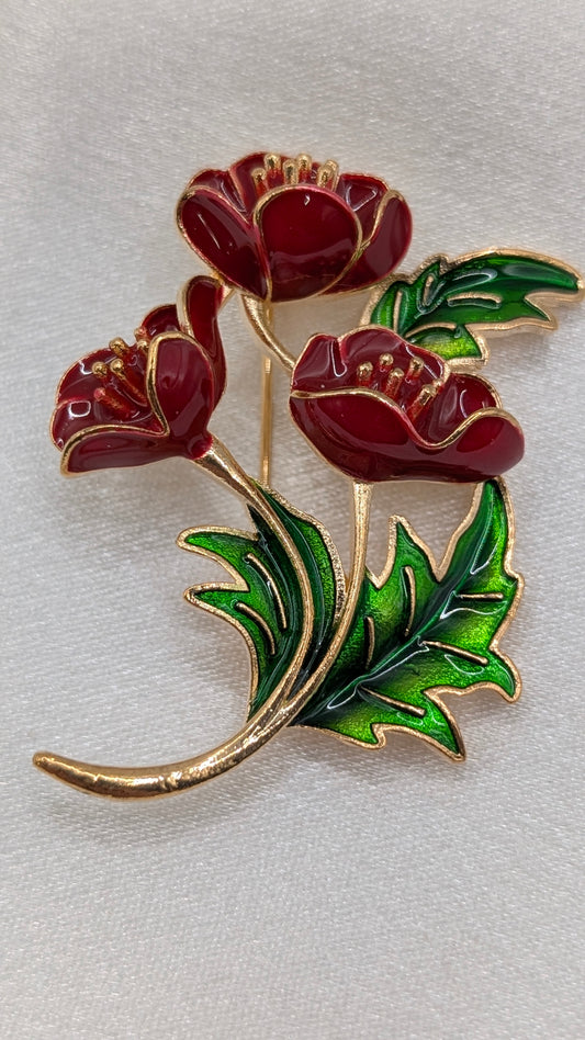 3 poppy flower pin