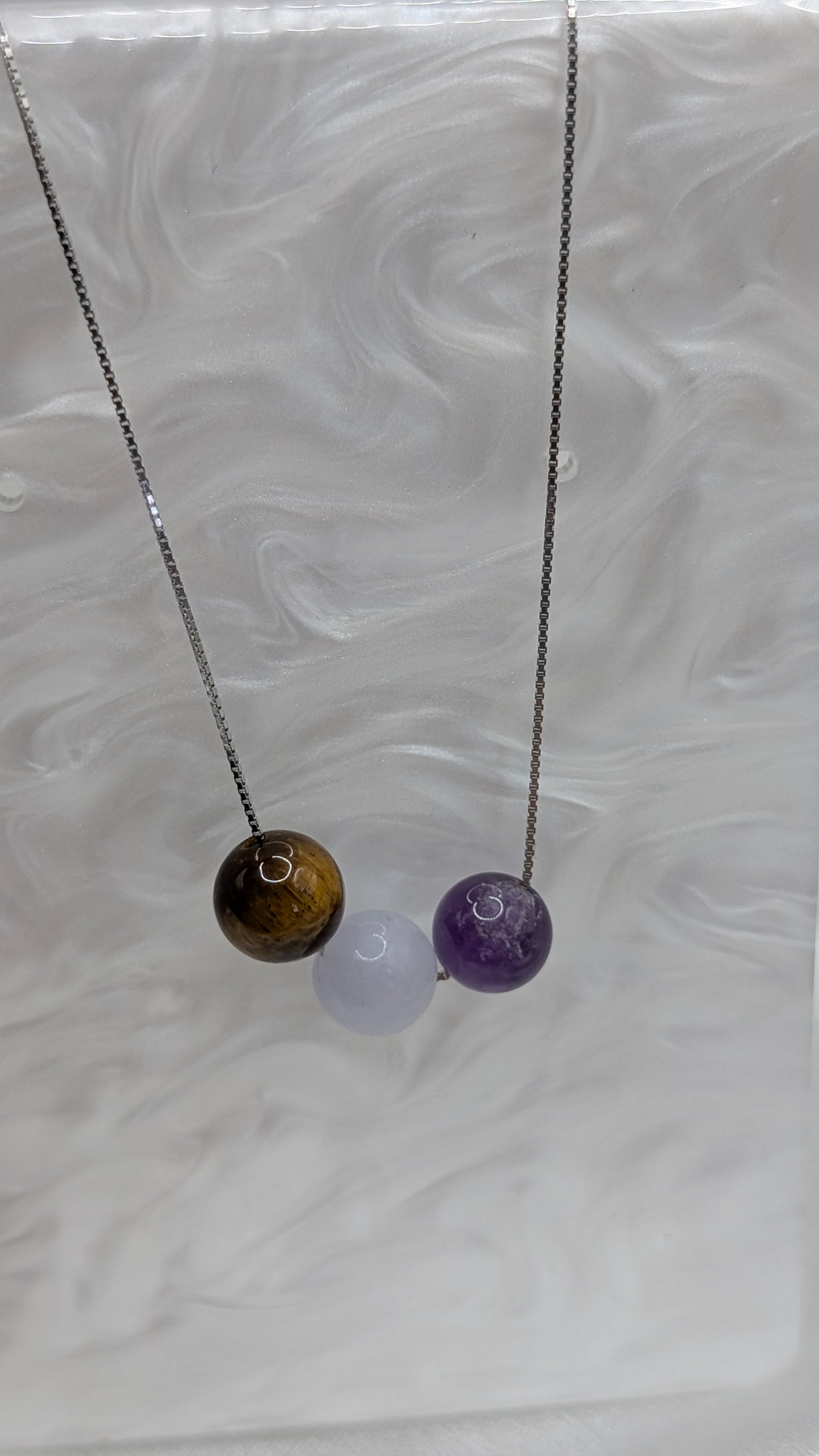 Threader Necklace with tigers eye, amethyst and morganite gem balls