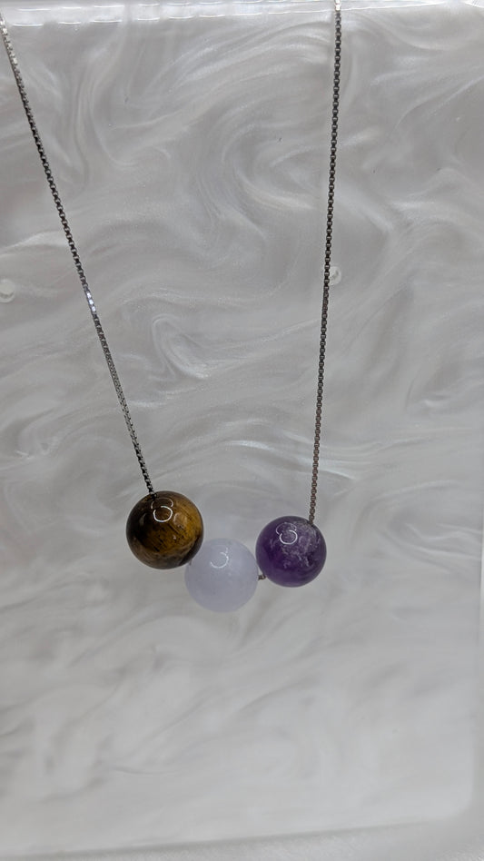 Threader Necklace with tigers eye, amethyst and morganite gem balls
