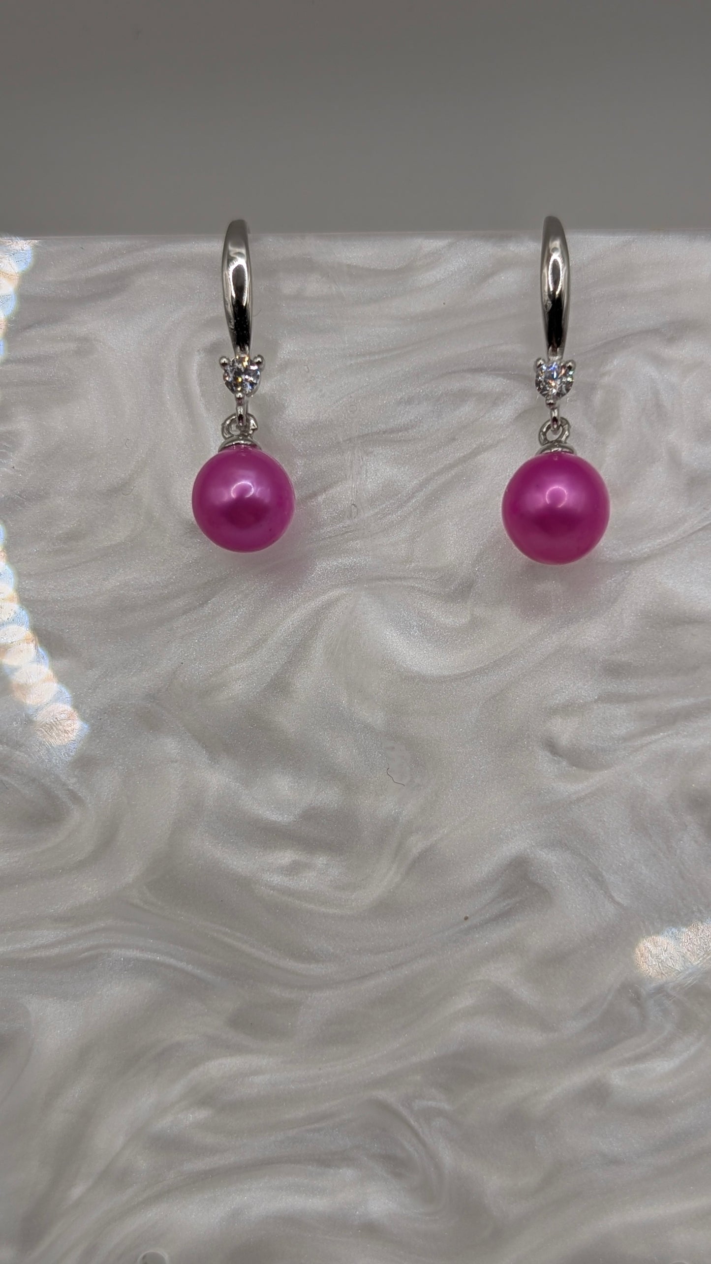 pink pearl hook earrings