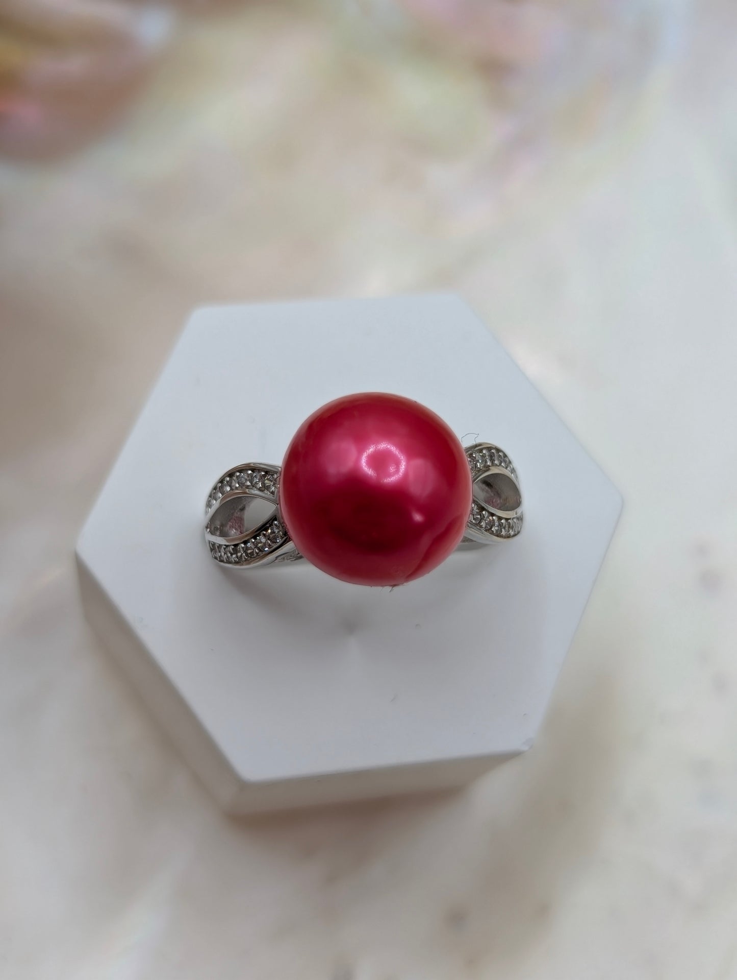 Raspberry Edison pearl ring
