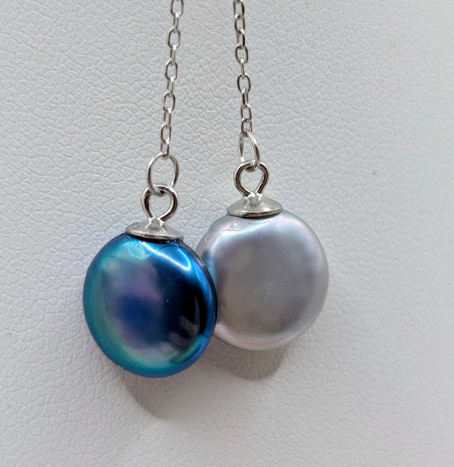 Double coin drop necklace 2tone blue-purple and silver