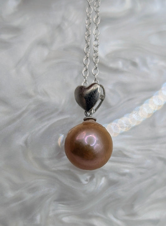 Blush pink Edison on heart drop pendant