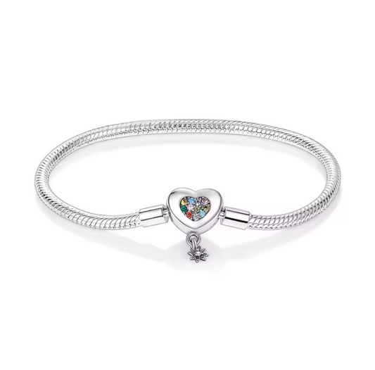 Colourful gem Heart charm bracelet