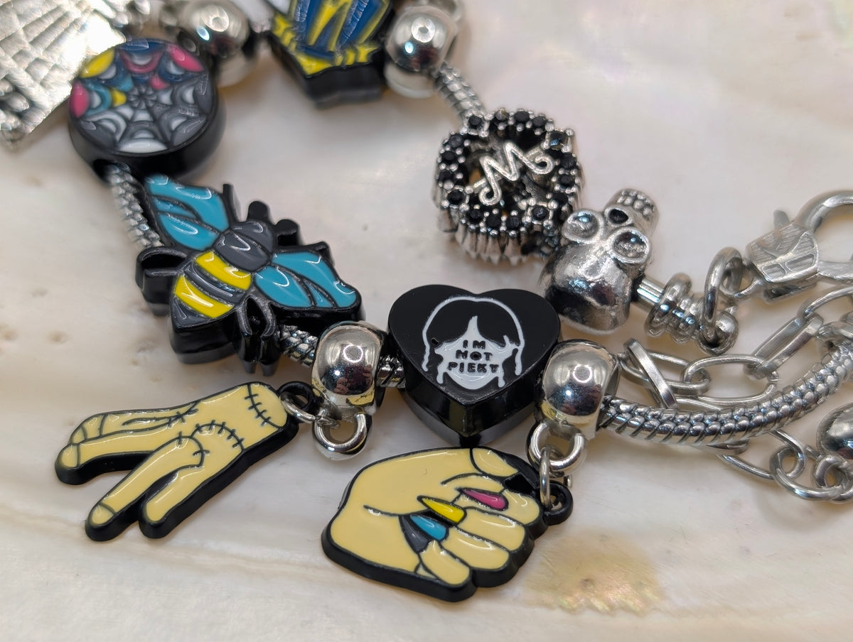 Wednesday Adams plated charm bracelet and charms