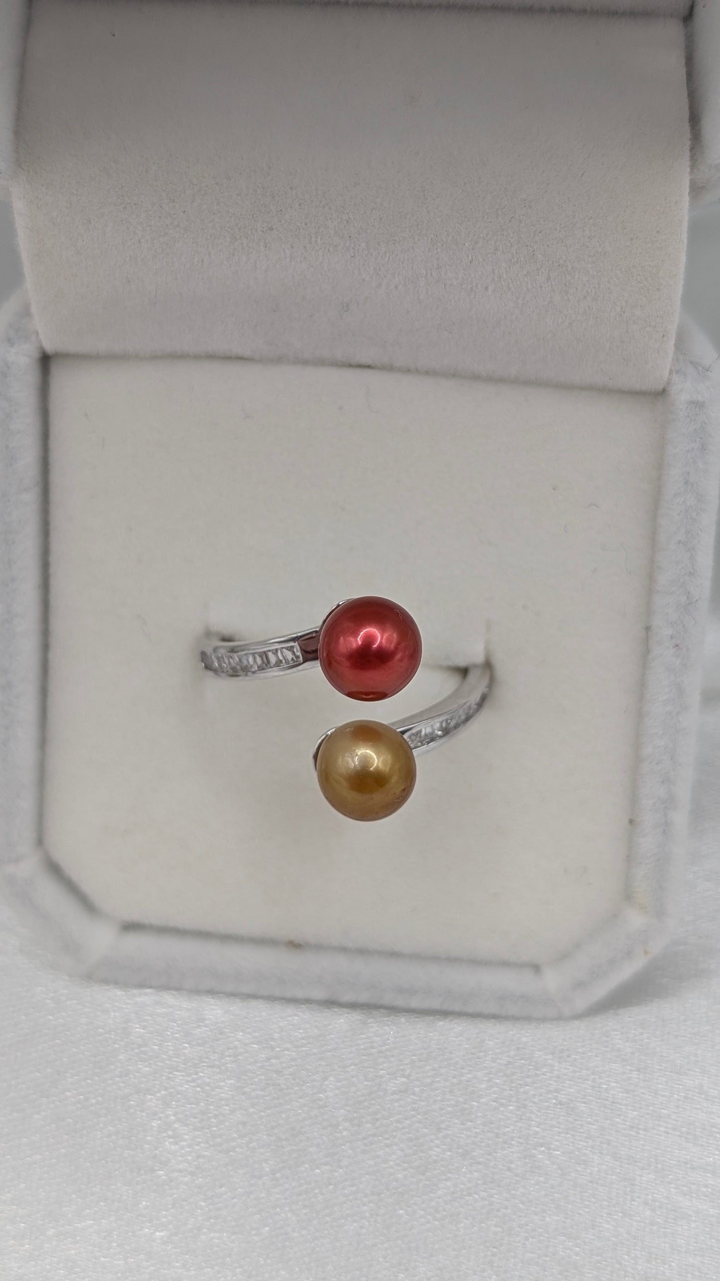 Deep orange and gold double pearl ring