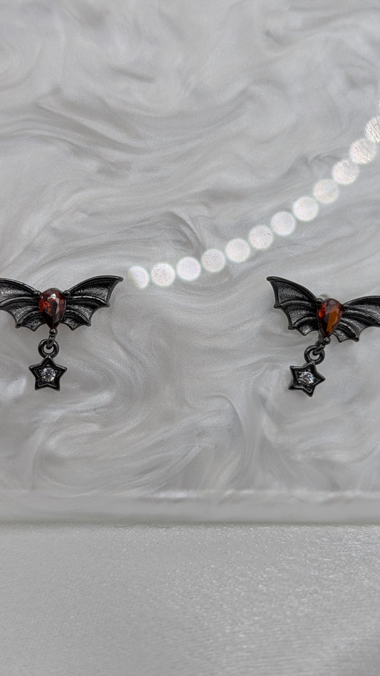 Sterling silver Black bat earrings