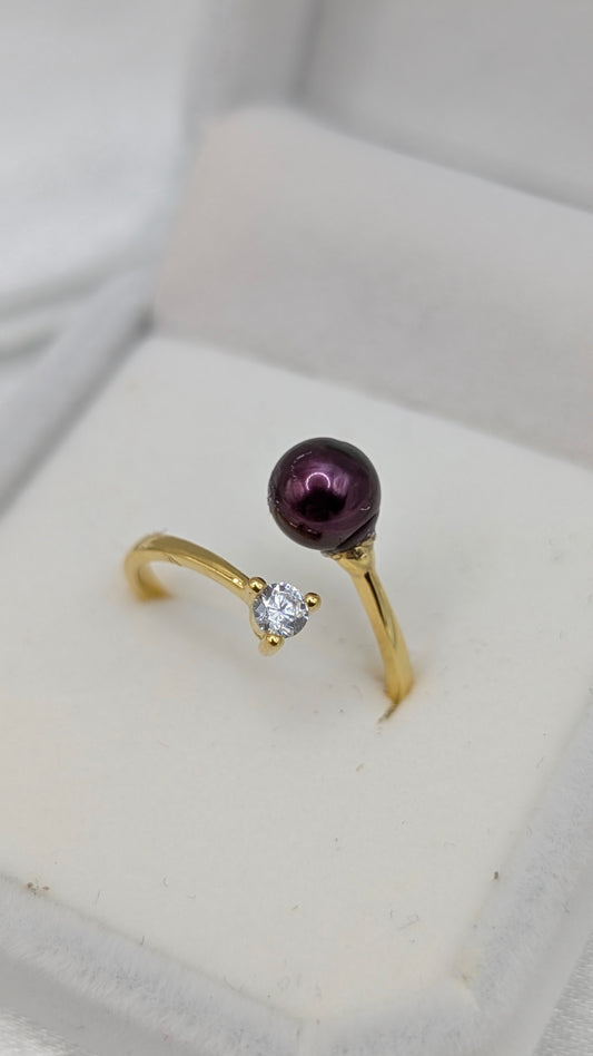 Red wine pearl gold twist ring