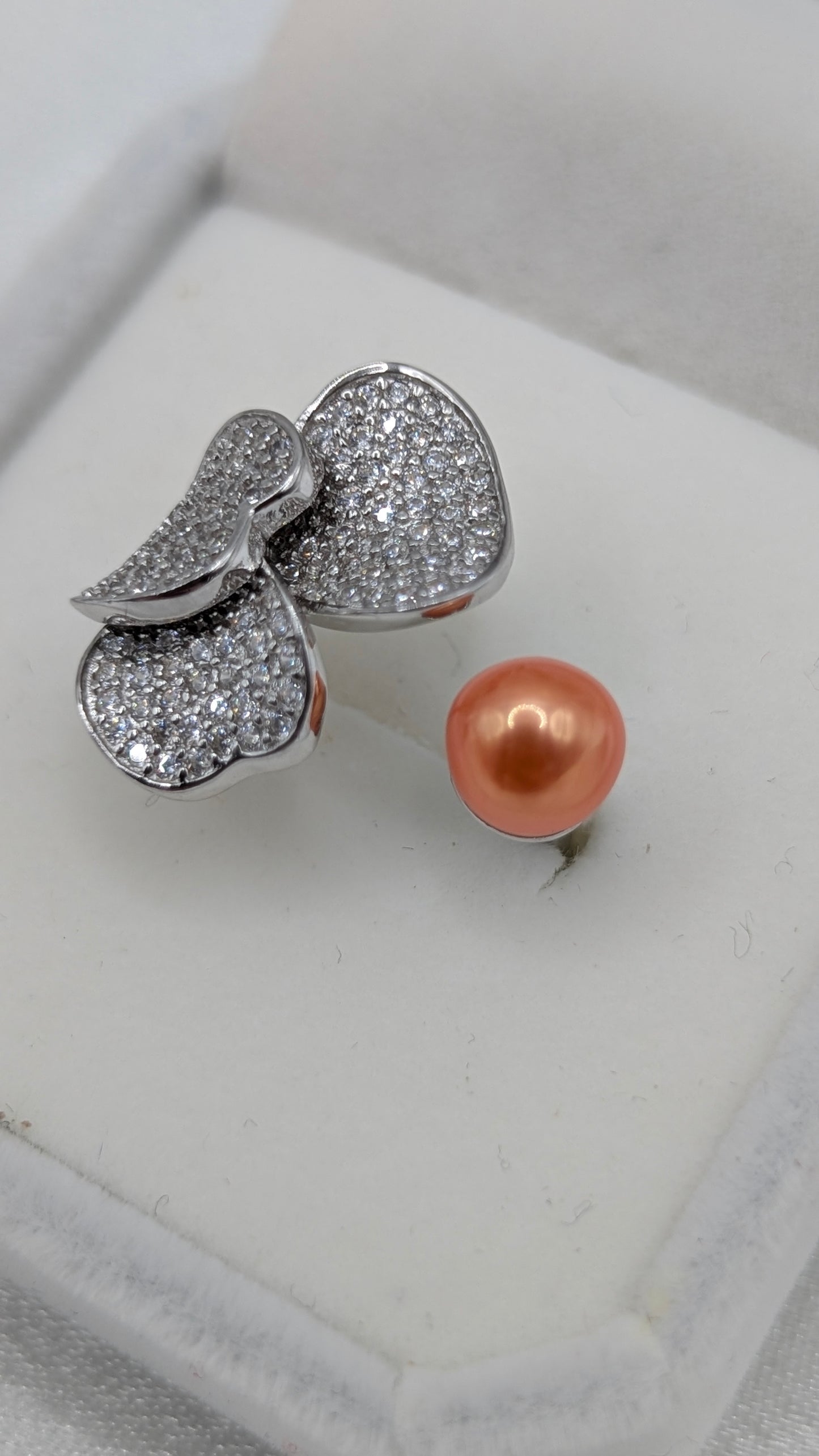 Orange pearl silver Bougee ring