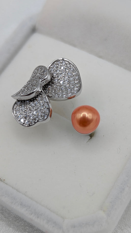Orange pearl silver Bougee ring
