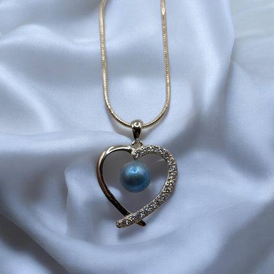 Blue pearl heart pendant